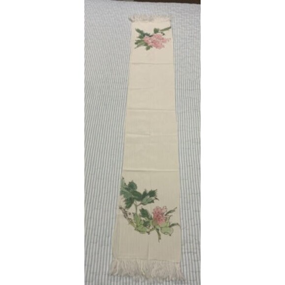 Oblong Opera Length Scarf Hand Painted Flower - Picture 1 of 4